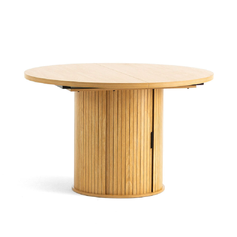 ASCANIO Esstisch rund ausziehbar Stauraum Holzoptik modern